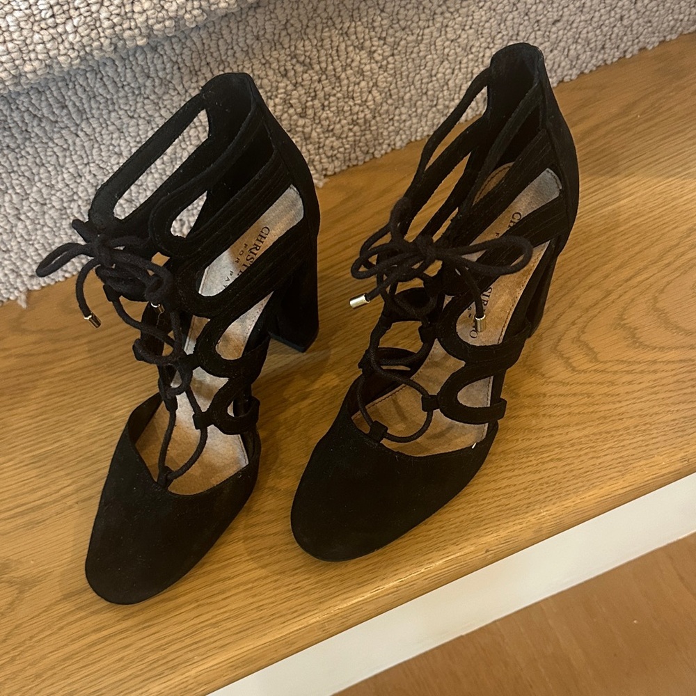 Christian Siriano Black Lace-Up Heels
